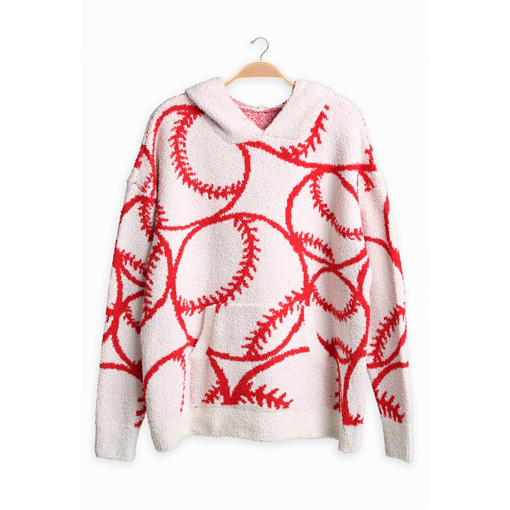 Sensibling Corp. - Vendita all'ingrosso Maglione tricot - Donna - Maglione con cappuccio e tasca con motivo baseball accogliente3