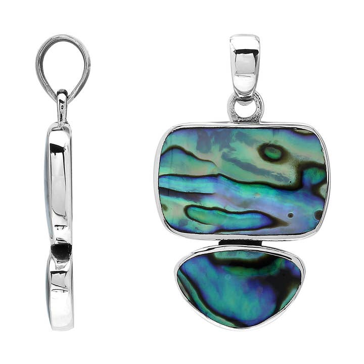 AP-6347-AB Sterling Silver Abalone Shell Double Shape Pendant With Smooth Surface And Classic Balinese Design for wholesale by Bali Designs