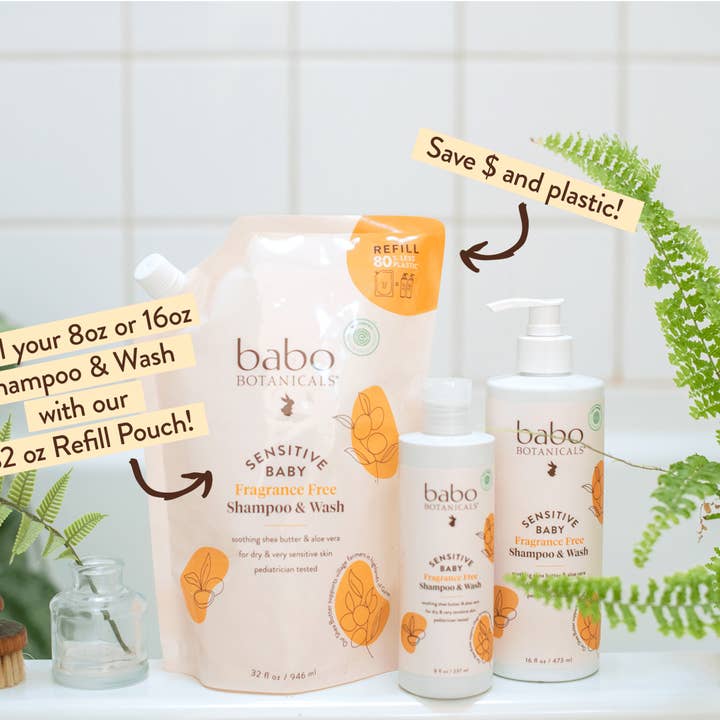 Babo Botanicals - Wholesale 2-in-1 Shampoo & Body Wash - Baby - Sensitive Baby Shampoo & Wash - 8oz