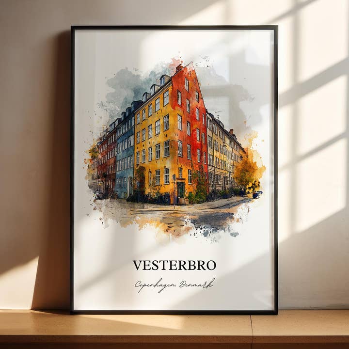 Vesterbro Vægkunst, København Print, København Akvarel Kunst, København Danmark Gave, Rejseprint, Rejseplakat, Indflyttergave for engroshandel hos Premium Travel Art