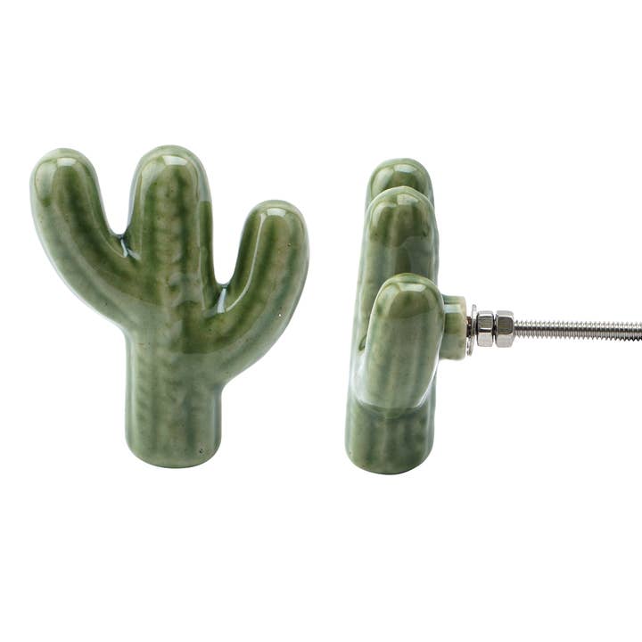 CGB Giftware - Wholesale Knob/Pull - Ceramic Green Cactus Drawer Pull