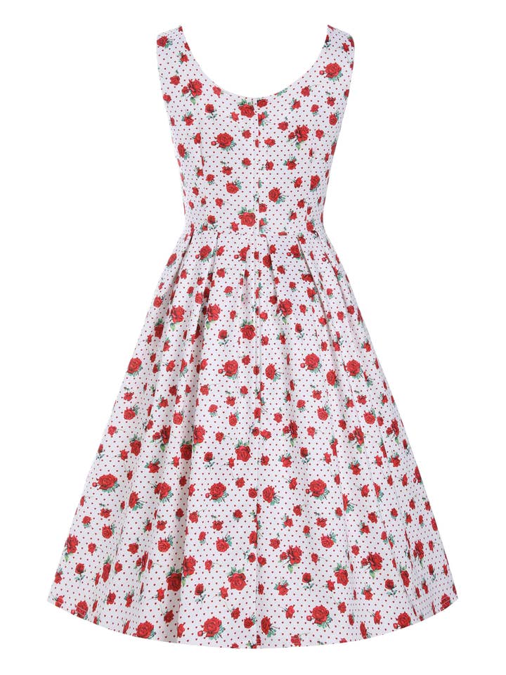 Dolly & Dotty - Wholesale Dress - Women's - Amanda Cotton White Scoop Neck Rose/Heart Print Swing Dress