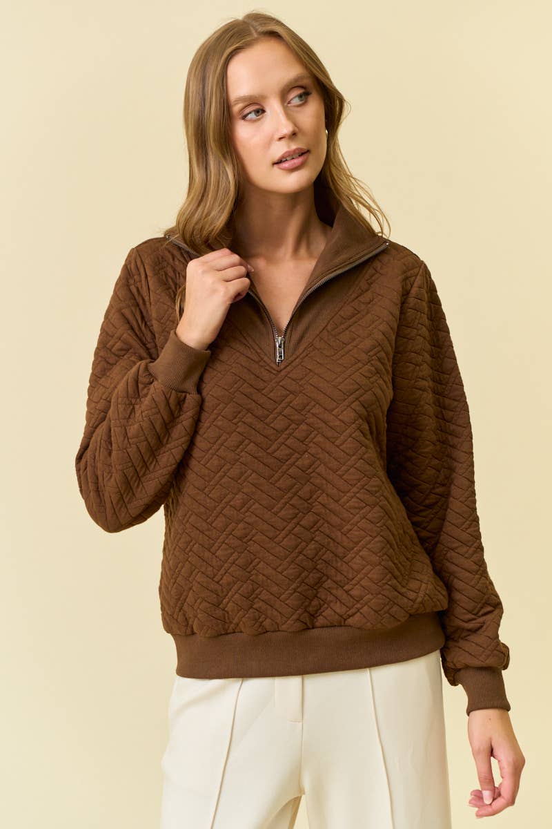 Doe and Rae - Wholesale Sweatshirt - Dames - GEVOERD TOP MET HALVE RITS AAN DE VOORKANT - 45112T1