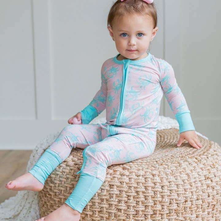 Pink/Blue Crab Zipper Onesie for wholesale by Sweet Bay Clothing