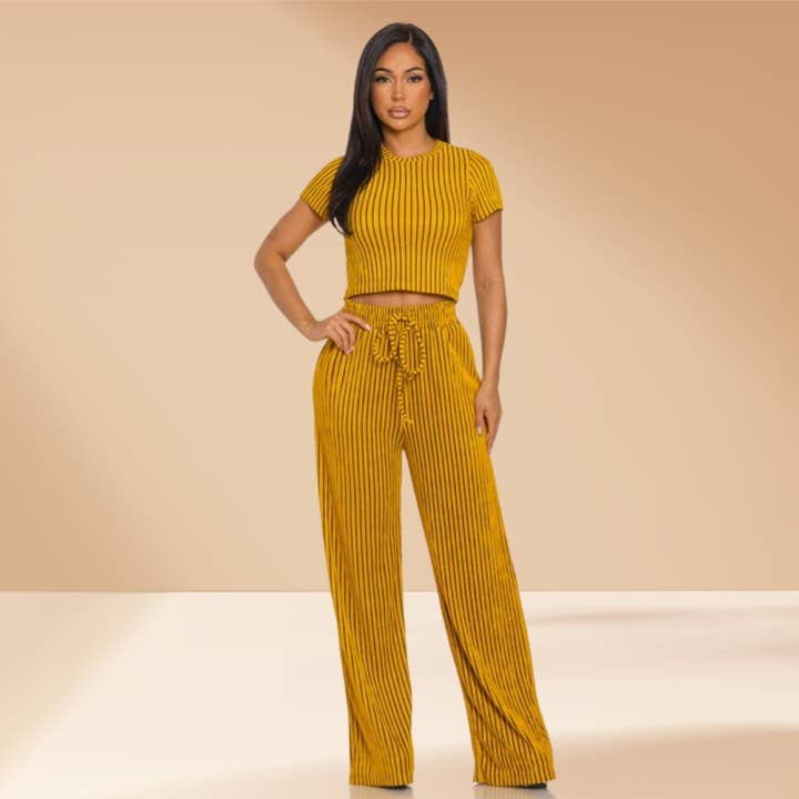 Pinstripe Pants Set Crinkle for wholesale by Celystrends