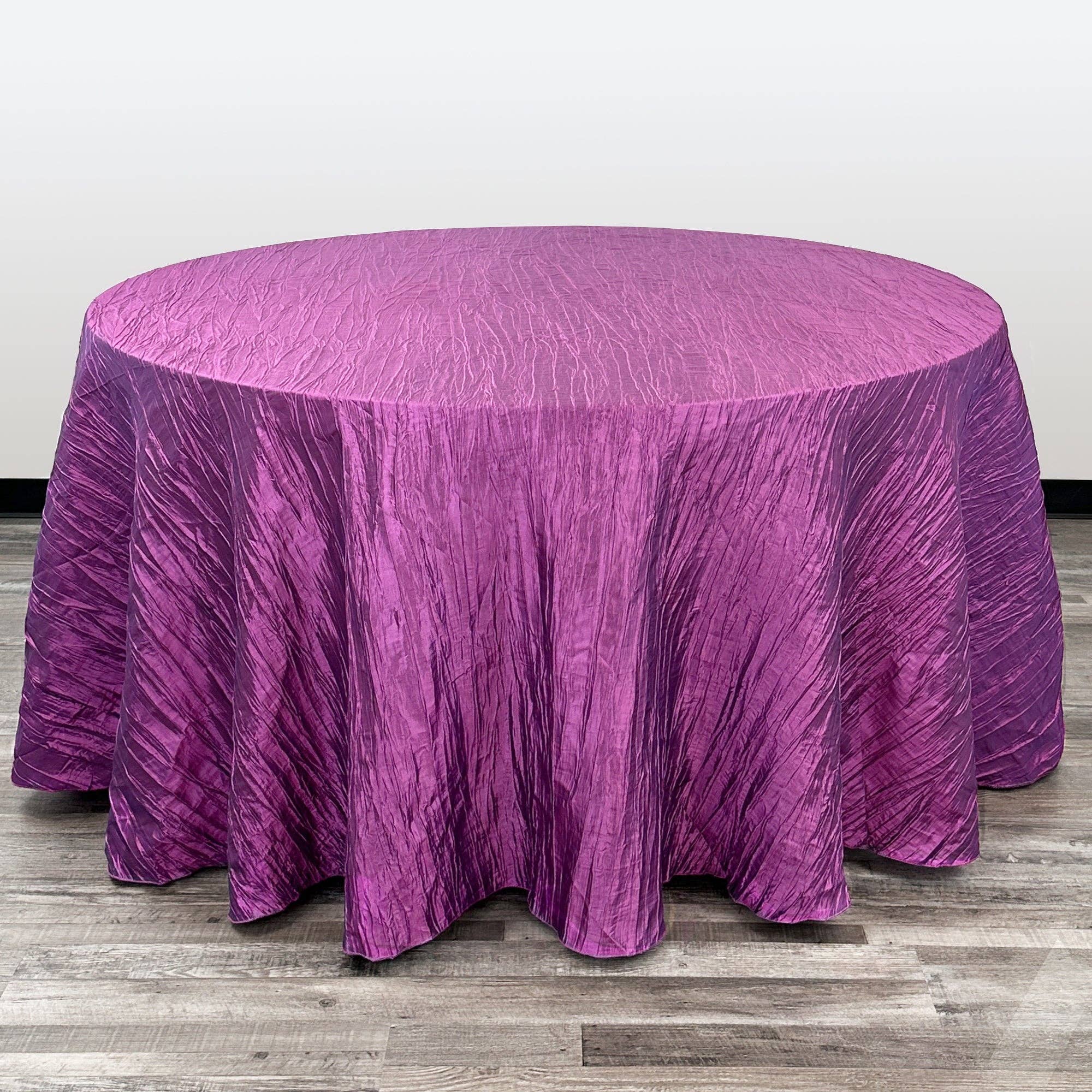 YOUR CHAIR COVERS - Wholesale Tablecloth - 132 inch Crinkle Taffeta Round Tablecloth Purple0