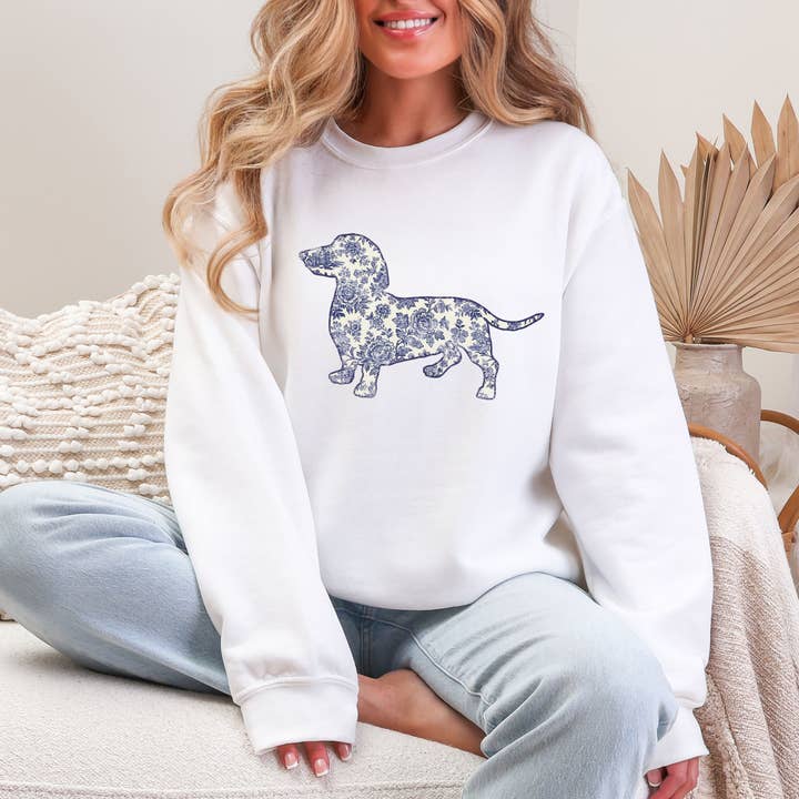 Floral Toile Weenie Mom, Dachshund Sweatshirt, Wiener Dog for wholesale by Tee Story