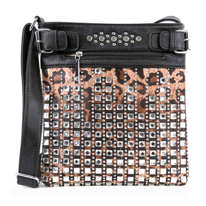 Crossbody-slynge med leopardprint med mousserende sten for engroshandel hos Handbag Express