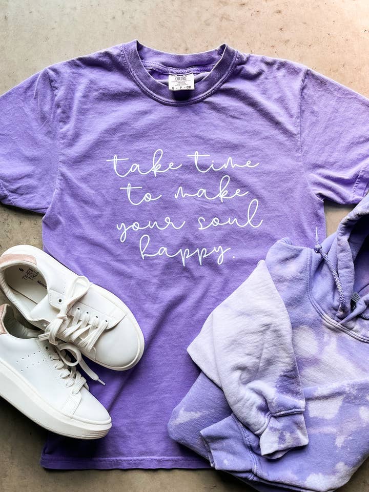 Soul Happy Lilac Graphic Tee for wholesale by D&E Tees