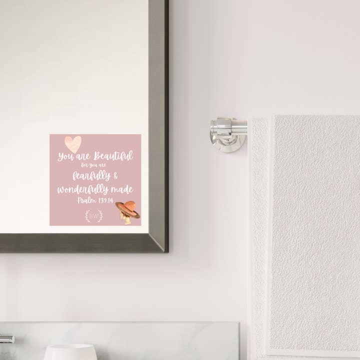 "You are Wonderfully Made" Positive Affirmation Mirror Cling for wholesale by Beauty From Within