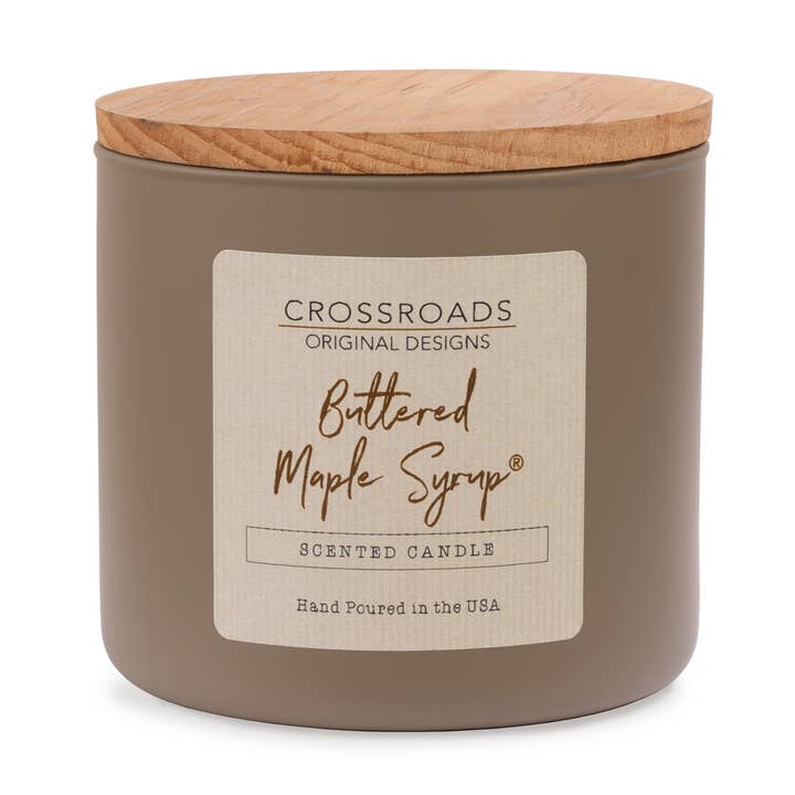 Buttered Maple Syrup - 14 oz. Colored Glass Candle for wholesale by Crossroads Original Designs