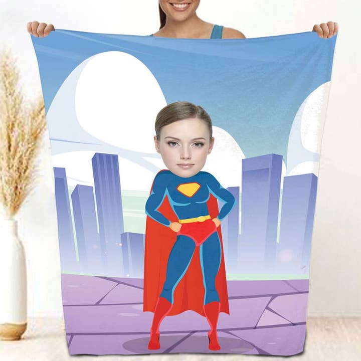 Coperta personalizzata per il viso con foto di supereroi per lei per la vendita all'ingrosso da parte di Monogramonline Inc.