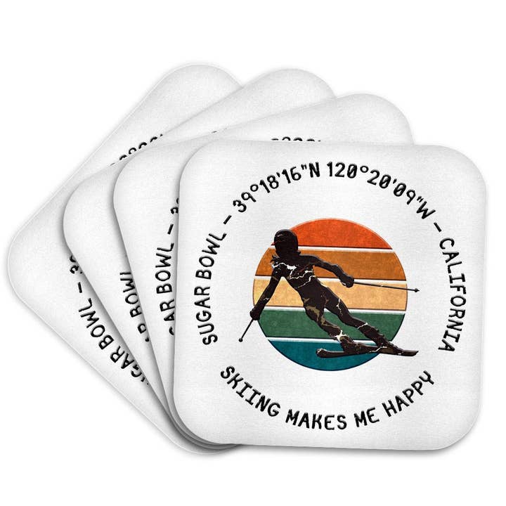 3dRose - Wholesale Coasters - 3dRose, Sugar Bowl, California. Woman skier on white. Downhill skiing sport, Coaster7