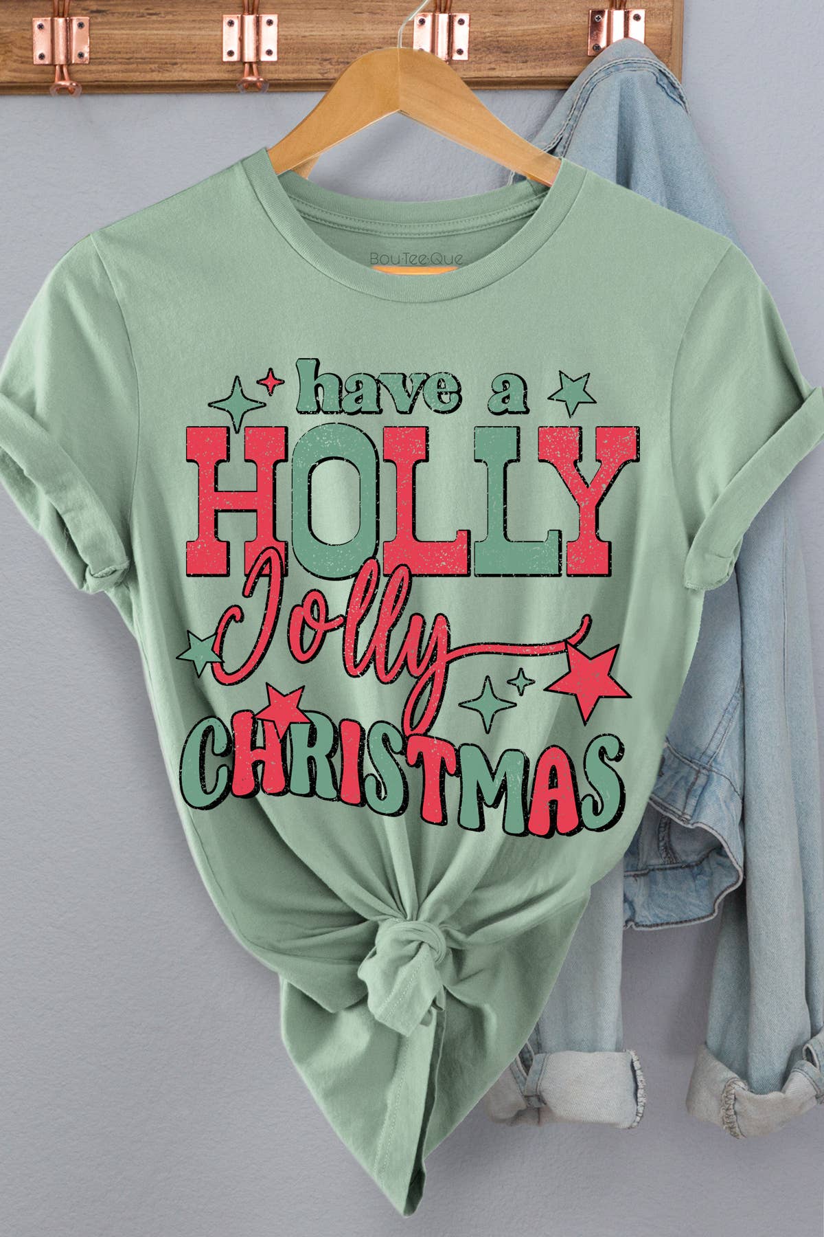 BouTeeQue Closet - Wholesale Screen Printed T-Shirt - Women's - 1204T - Cotton Jersey Relaxed Fit - Holly Jolly Christmas2