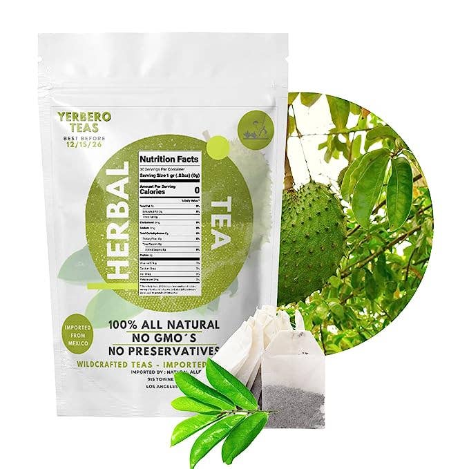 YERBERO - Wholesale Tea Bags - Yerbero - Pure Graviola Soursop Leaf Tea 30 Tea Bags 1gr (0.03oz) - Net WT 30gr (1.3oz) | Hoja Guanabana