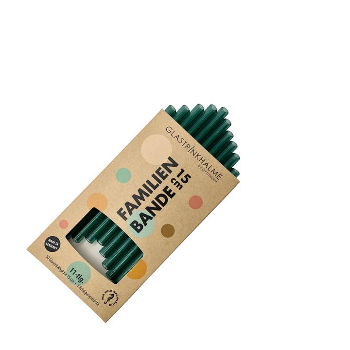 Glastrinkhalme by OPTITHERM - Vente Paille - 10 pailles en verre coloré (bleu sarcelle) « liens familiaux » (15 cm)
