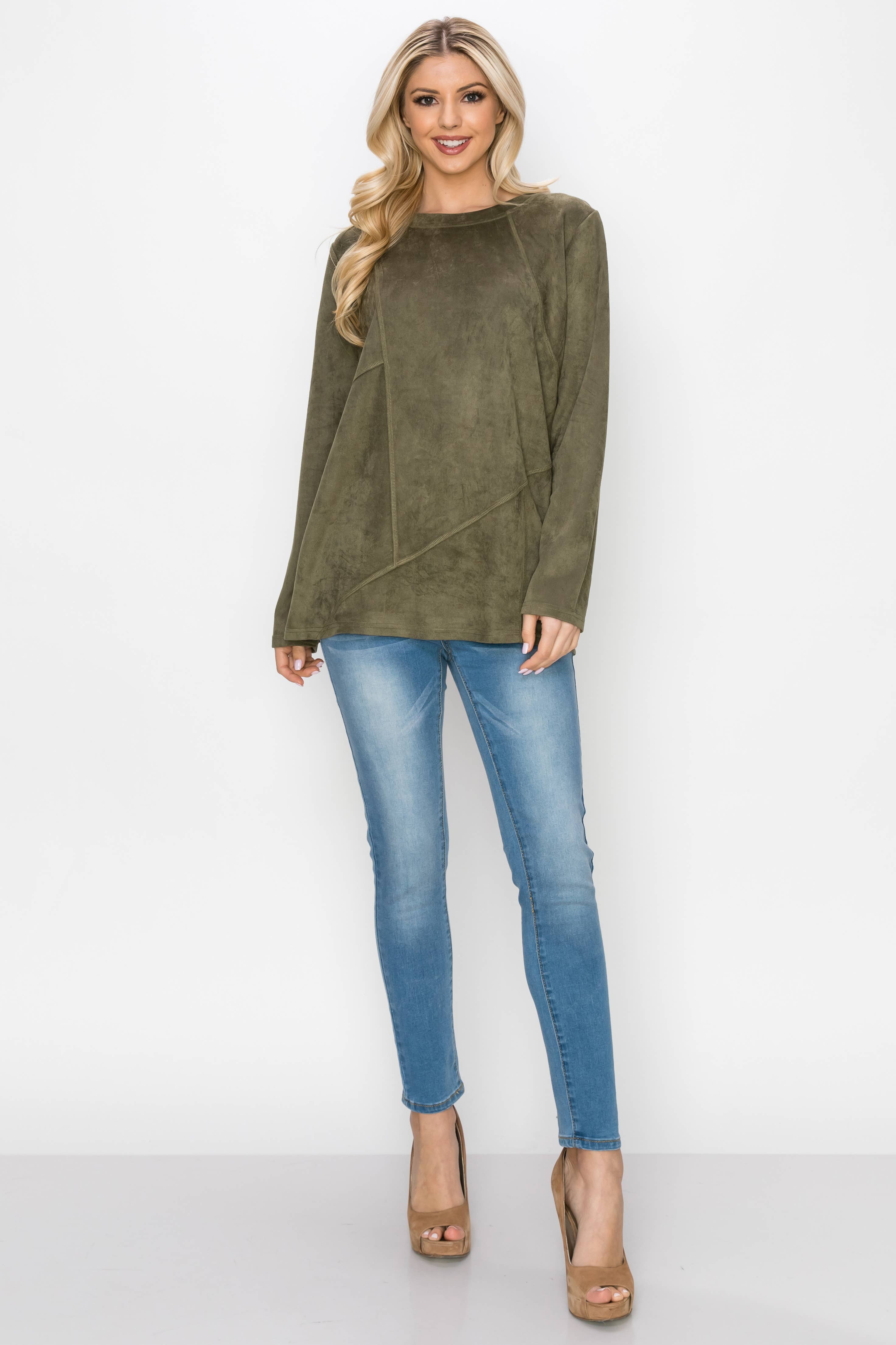 Joh Apparel - Wholesale Blouse - Women's - Aldis Stretch Suede Stitched Top6