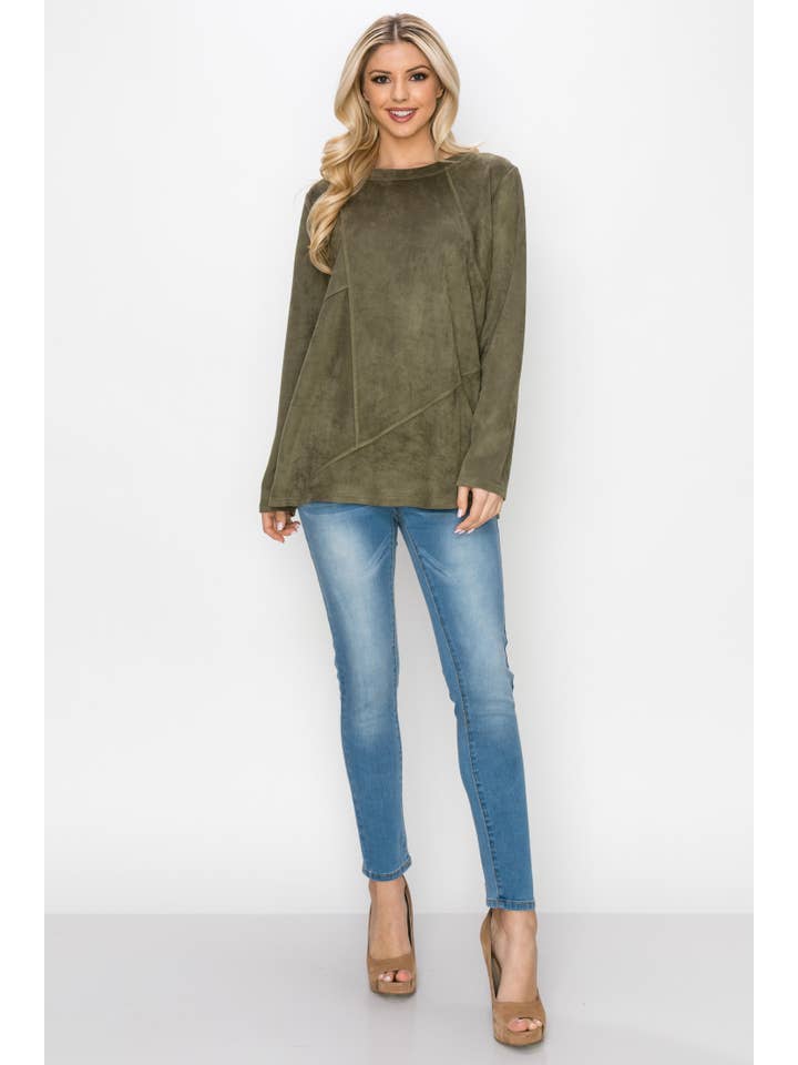 Joh Apparel – wholesale Blus - Dam – Aldis Stretch Suede Stitched Top6