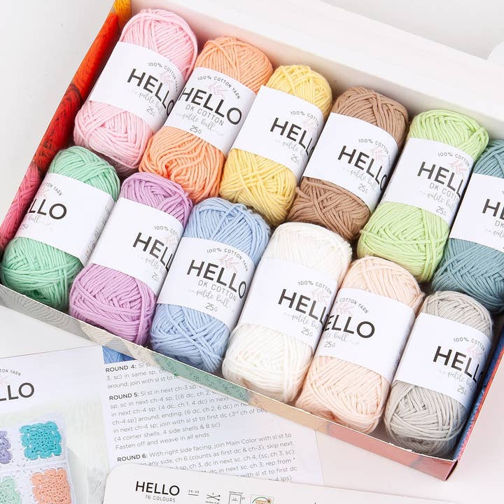 Creative World of Crafts – wholesale Yarn – Hello 100% Cotton Gift Box Pack of 12 Balls Light DK Weight6