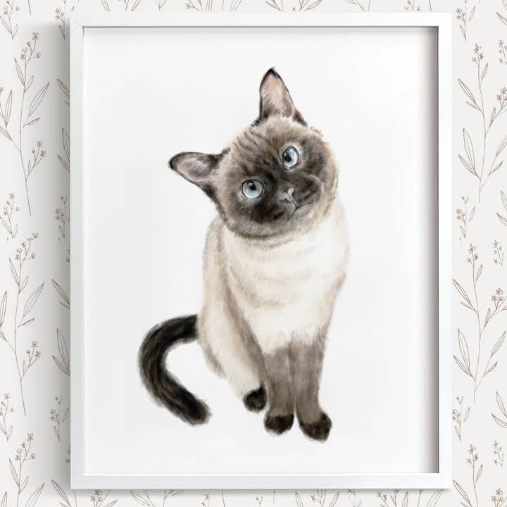 Siamese Cat Print - Watercolor Painting, Home Wall Decor, Portrait, Crazy Cat Lady, Cat Mom, Cat Lover Gift, Minimal for wholesale by Triple Studio