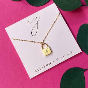 Ellison+Young - Wholesale Pendant/Charm Necklace - Scripted Notes Locket Initial Necklace