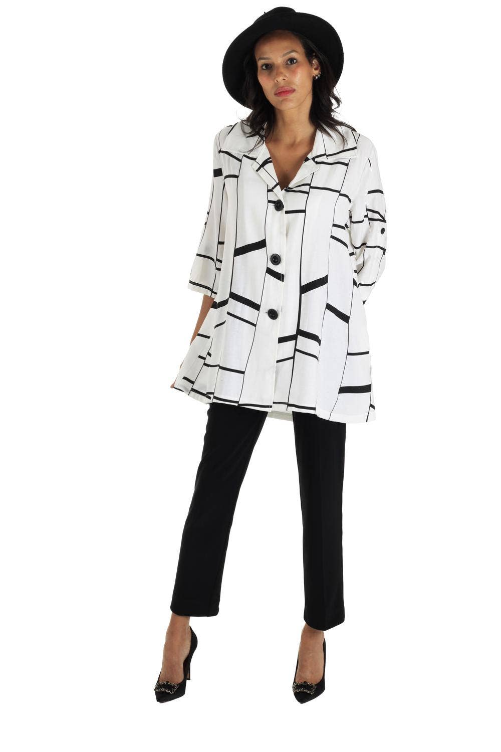 Imprimé en noir et blanc CHEMISIER ÉVASÉ BLANC en vente sur Faire0