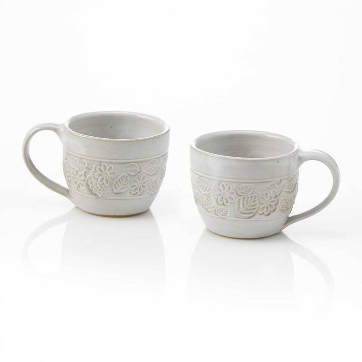 Pressed Blossom Handmade Ceramic Mug - Set of 2 for wholesale by SERRV International