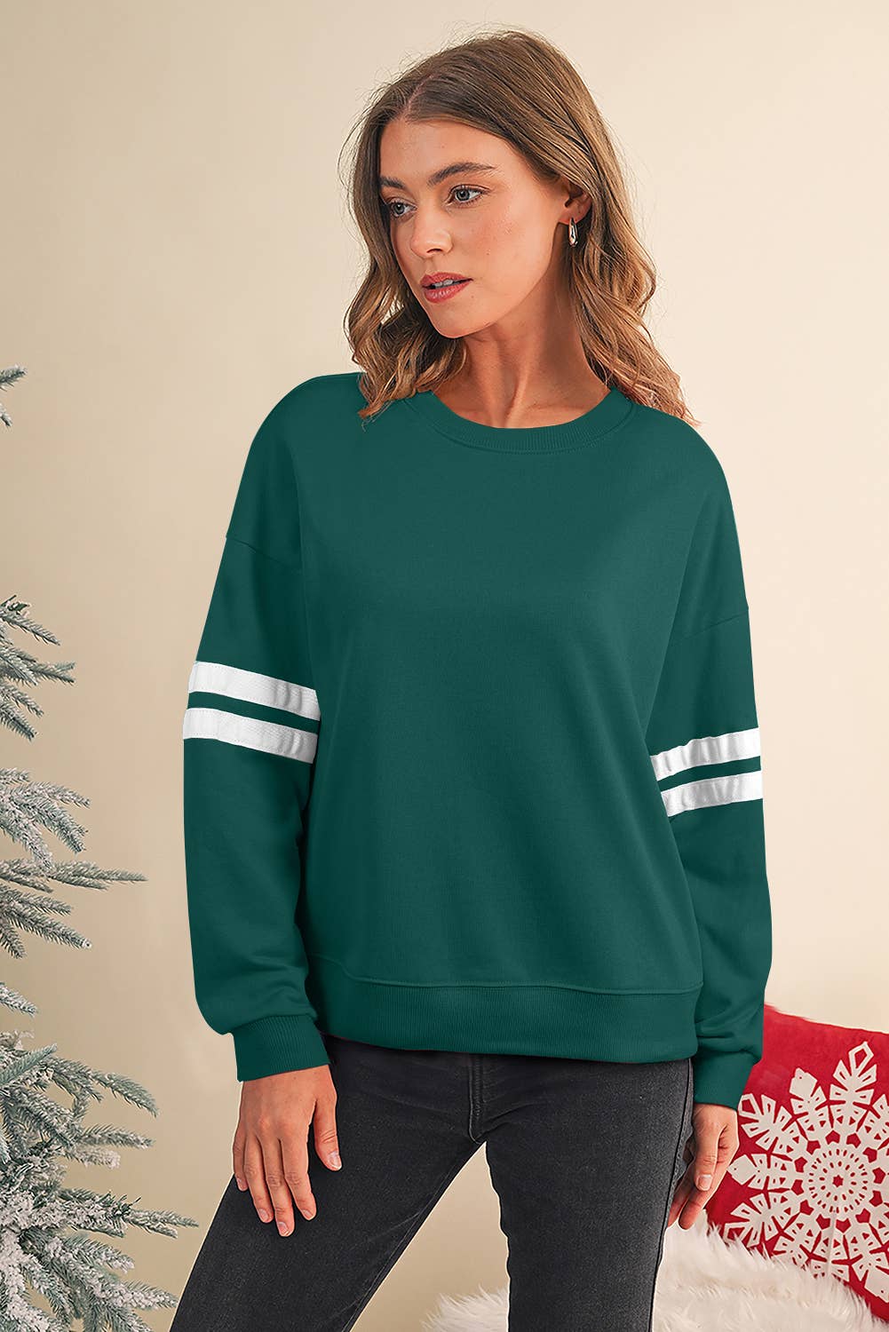 Aapparella - Wholesale Shirt - Women's - Striped Detail Drop Shoulder Oversized Sweatshirt | S-XL43