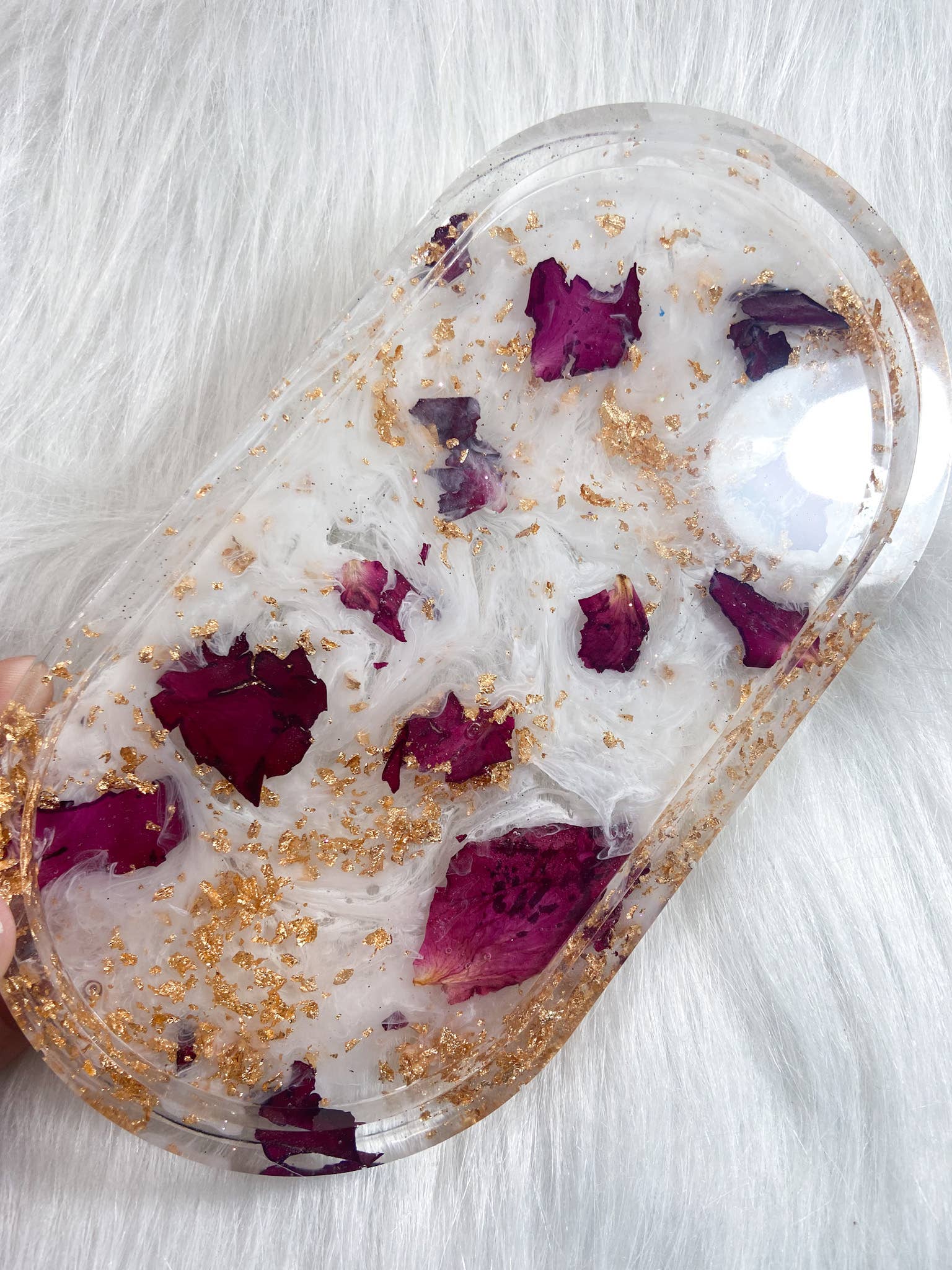 KraftzbyKenzie - Wholesale Jewelry Dish - Rose Petal Trinket Trays, White Swirls, Gold Foil, Red Roses7