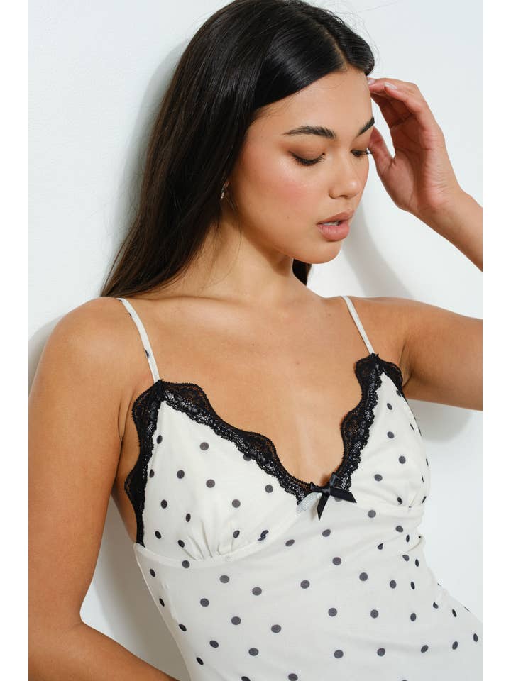 Ivory POLKA DOT MESH MAXI DRESS for wholesale on Faire