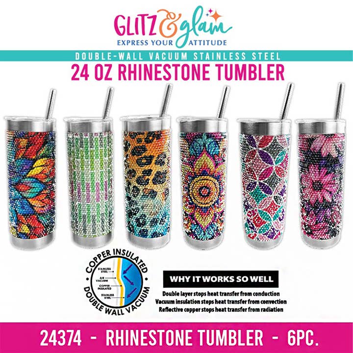Rhinestone 24 oz Tumbler Cup Assortment - 6/Display for wholesale by Novelty Brands