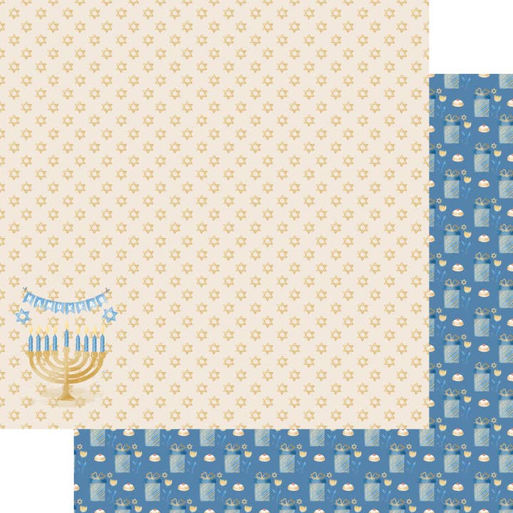 Hanukkah Collection Banner 12 x 12 Double-Sided Scrapbook Paper - 15 Pack for wholesale by SSC Wholesale