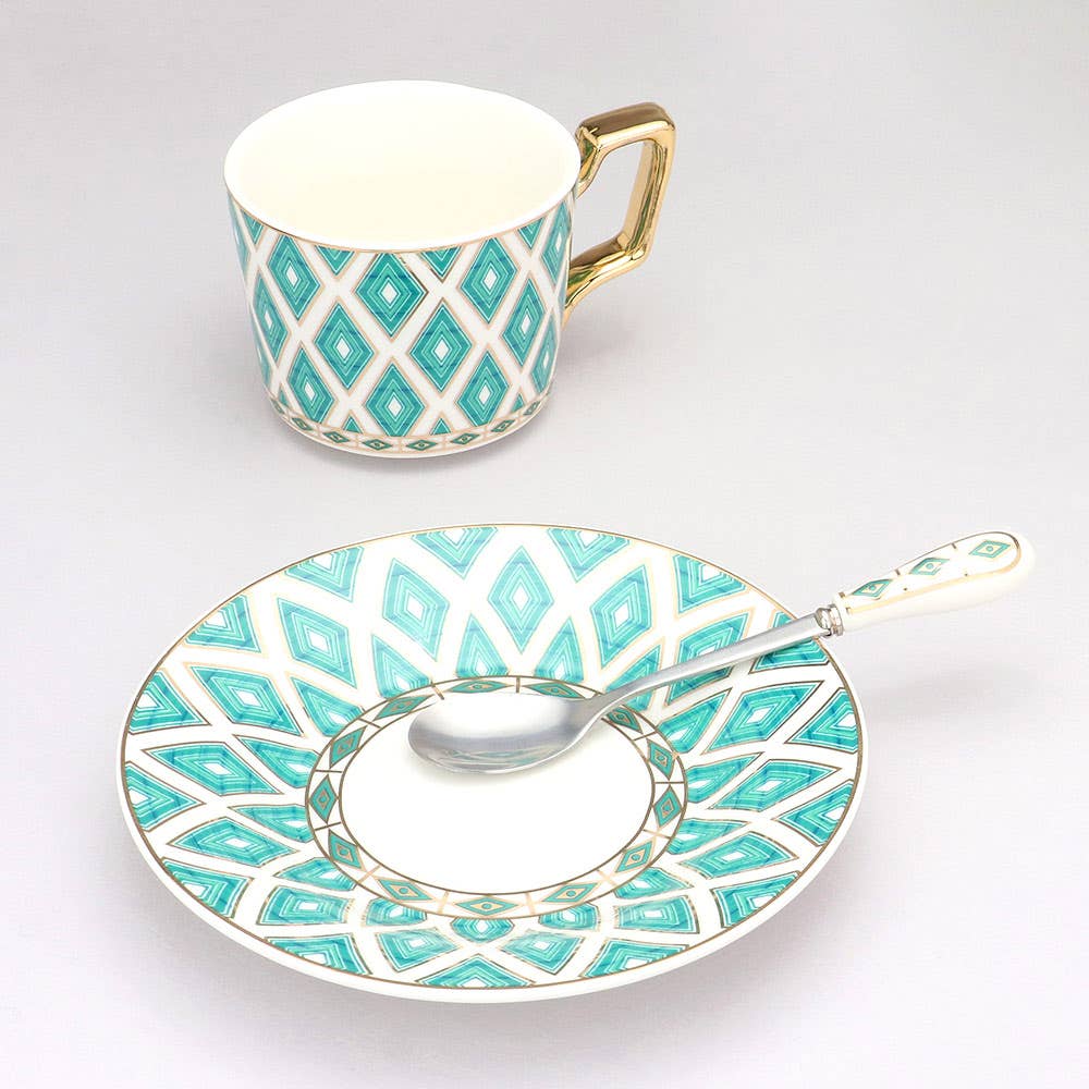 Sensibling Corp. – wholesale Teset – Geometrisk mönstrad keramisk temugg kopp och fatuppsättning
5