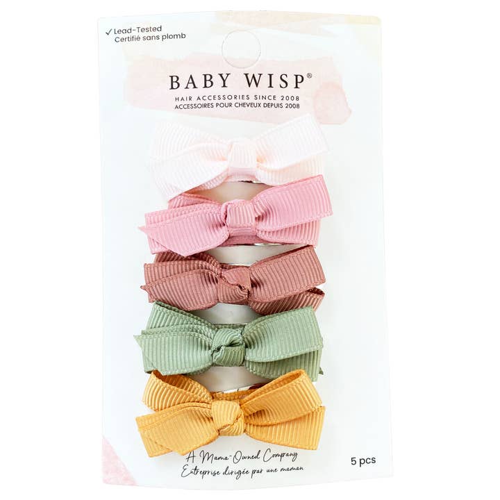 Baby Wisp - Wholesale Hair Bow - Kids - 5 Chelsea Boutique Grosgrain Bows on Snap Clips- Pink Papaya