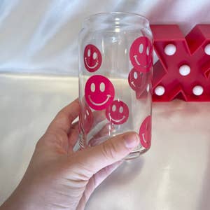 Smiley face preppy glass cup
