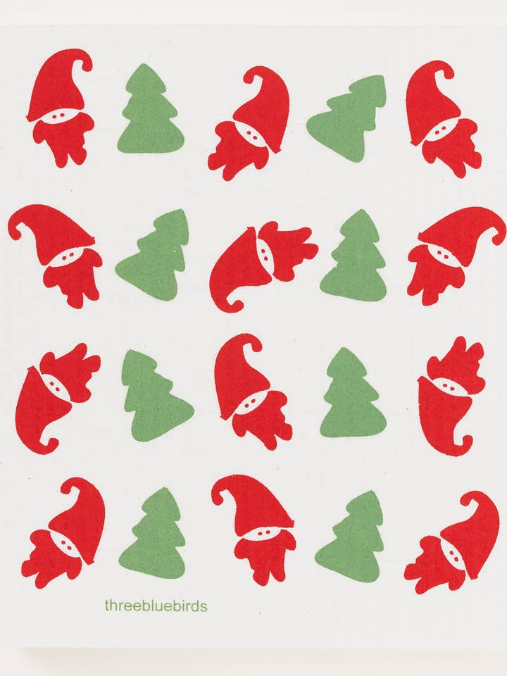 Tomte Elves Swedish Dishcloth for wholesale by Three Bluebirds Swedish Dishcloths