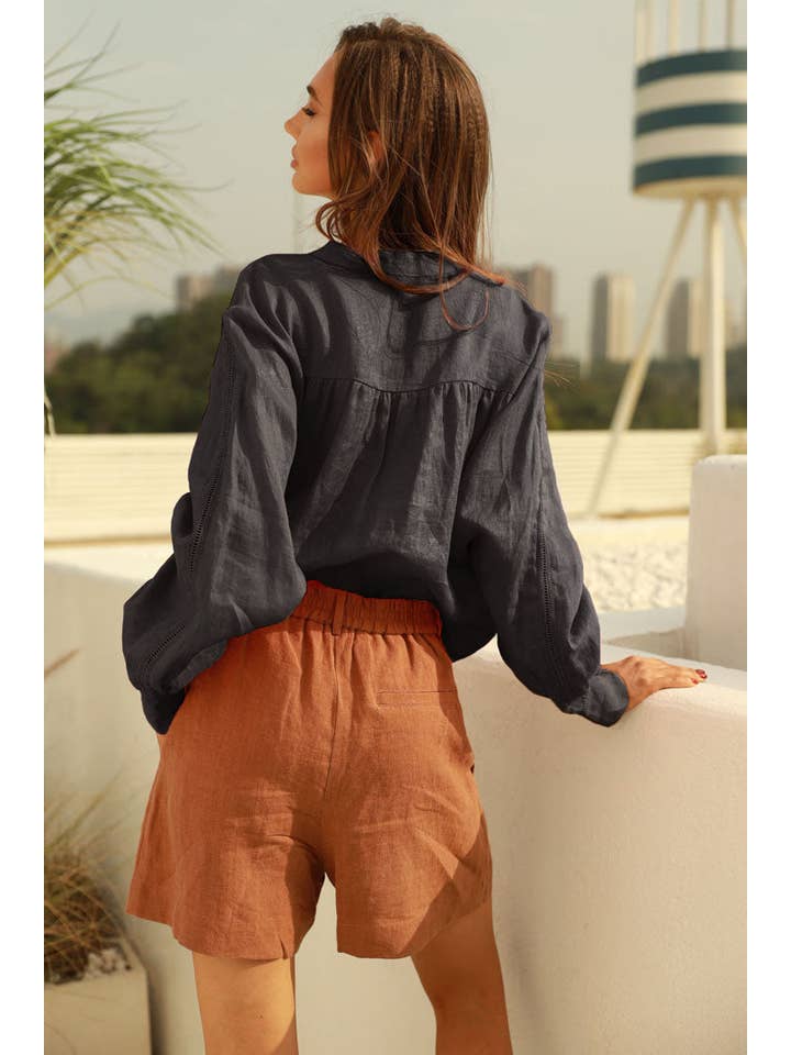 Frieeah - Wholesale Button Down Shirt - Women's - Helen | Flax-Linen Oversized Button-Up Shirt5