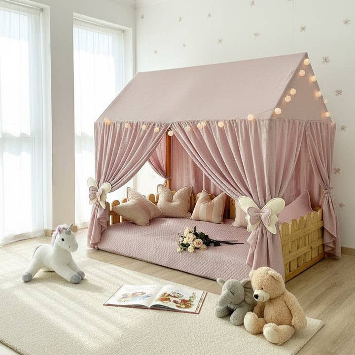 Handmade 100% Cotton Muslin Bed Canopy – Toddler, Kids & Princess House-Bed | Custom Fit Sizes (Crib / Twin / Full) for wholesale by Velvet White