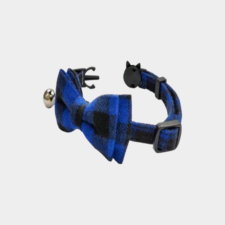 Zacal Cat Collars - Wholesale Halsband - Kat - Luxe kattenhalsband met strik - blauw en zwart geruit1