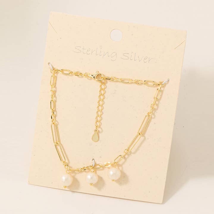 Bracelet à chaîne en argent sterling Pearl Charms pour la vente par Fame Accessories