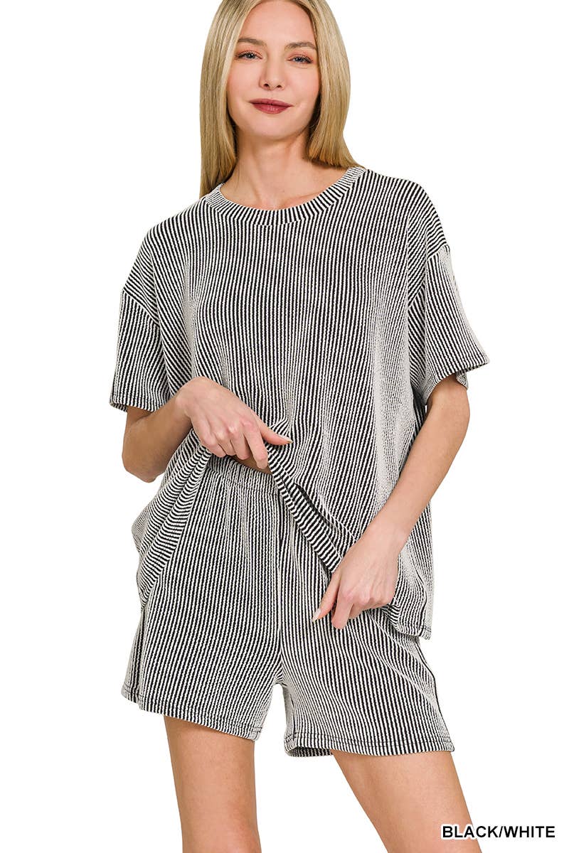 42POPS – Engroshandel Loungesæt - Dame – .Corded Rib T-shirt & Shorts 2-delt Sæt31