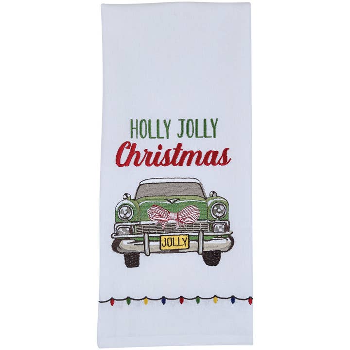 Holly Jolly Christmas Car geborduurde theedoek voor wholesale door Park Designs