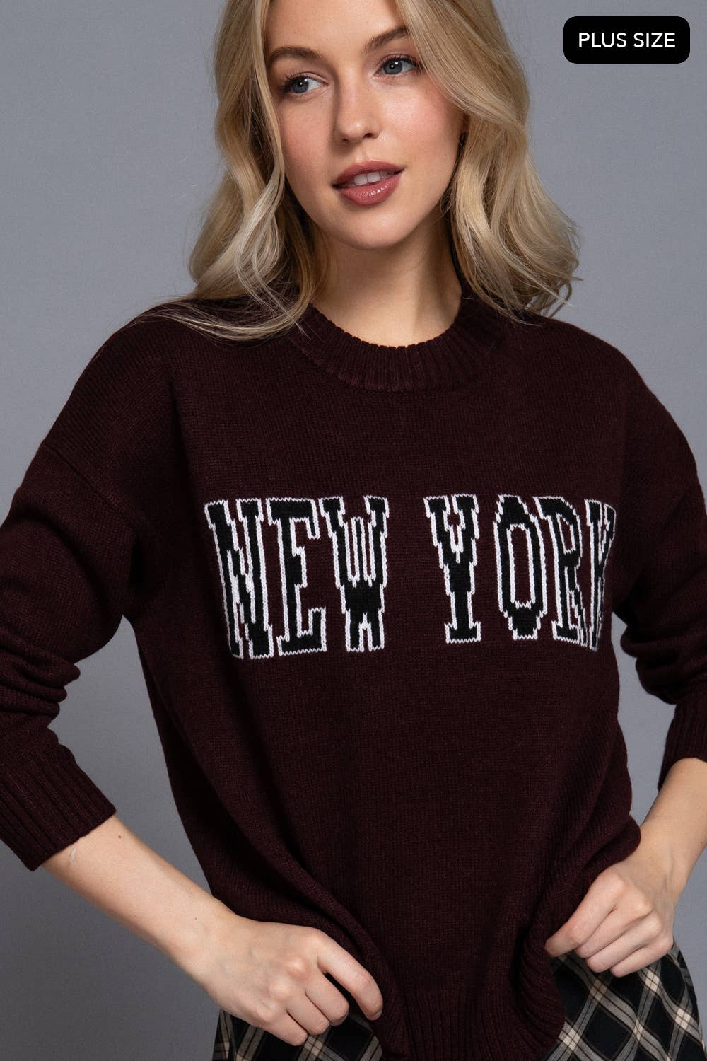 Active Basic | Active USA - Wholesale Knit Sweater - Women's - Long Sleeve Crew Neck "NEW YORK" Lettering Sweater Top11