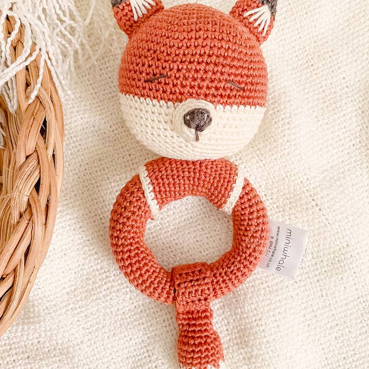 Crochet Fox Rattle / UKCA-CE Certified for wholesale by miniwhale studio