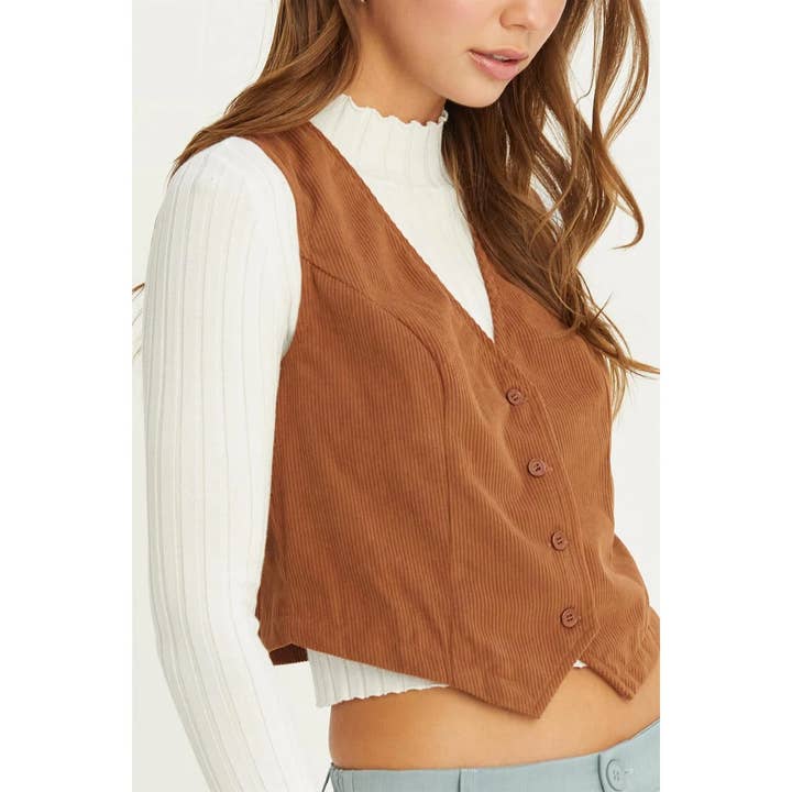 V NECK BUTTONED CORDUROY VEST for wholesale by Apolline