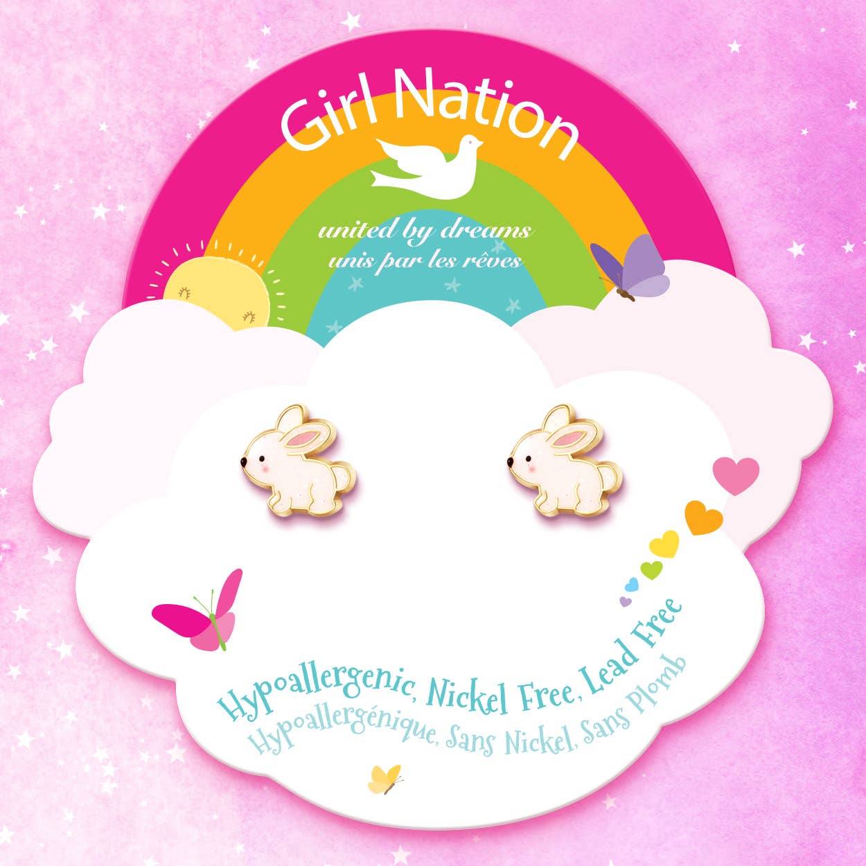 Girl Nation | Kids Jewelry | Easter Gifts - Wholesale Earrings - Kids - Glitter Rabbit | Cutie Stud Earrings | Easter 2026
1