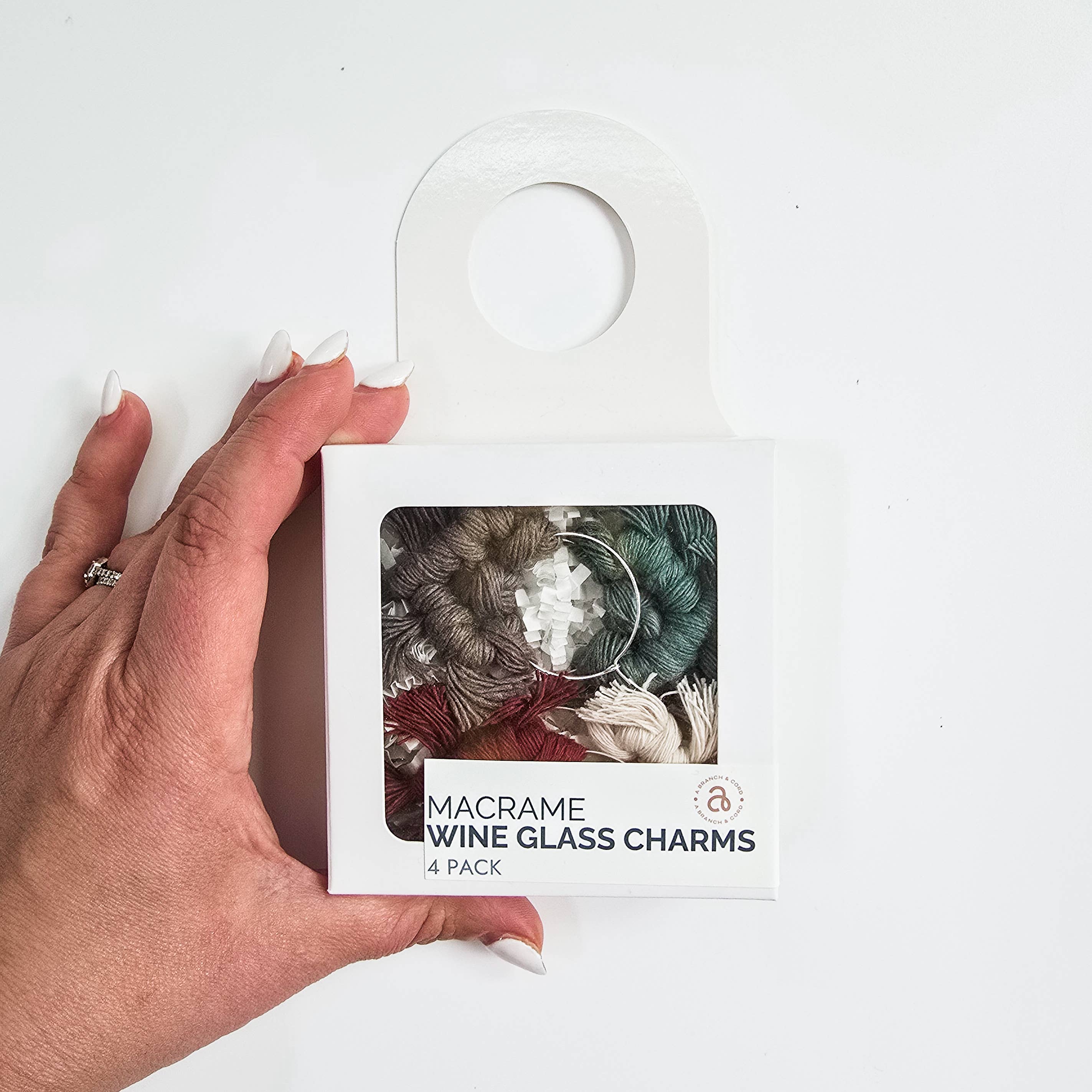 A Branch & Cord - Wholesale Wine Charm - Set of 4 Macrame Wine Charms – Handmade Boho Drink Markers8