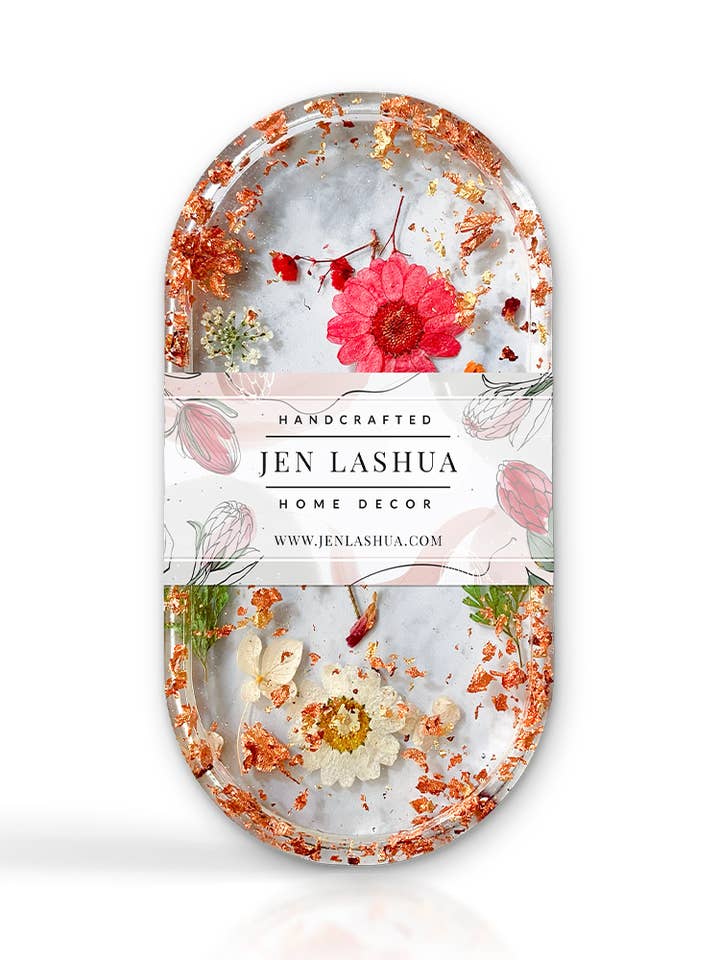 Trinket Dish | Handmade | Clear w/ Real Red & Pink Flowers for wholesale by Jen Lashua | Home Decor & Gifts