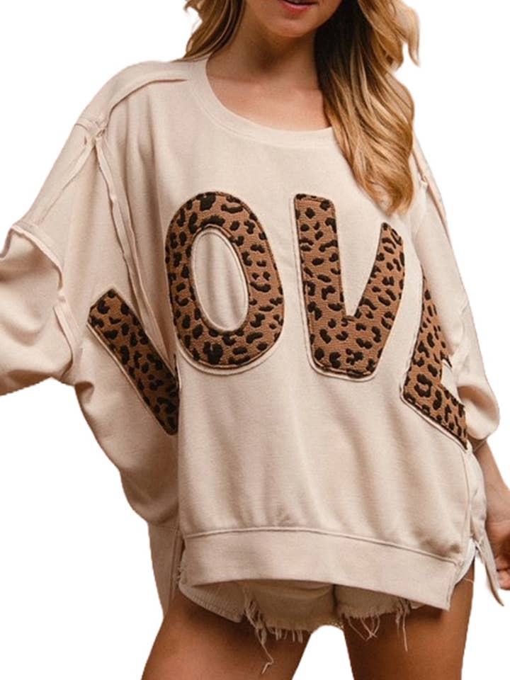 Leopard Patchwork Letter Loose Top for wholesale by Vanilla Monkey
