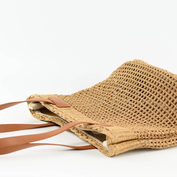 Ela Natural Raffia Netted Tote Bag for wholesale on Faire